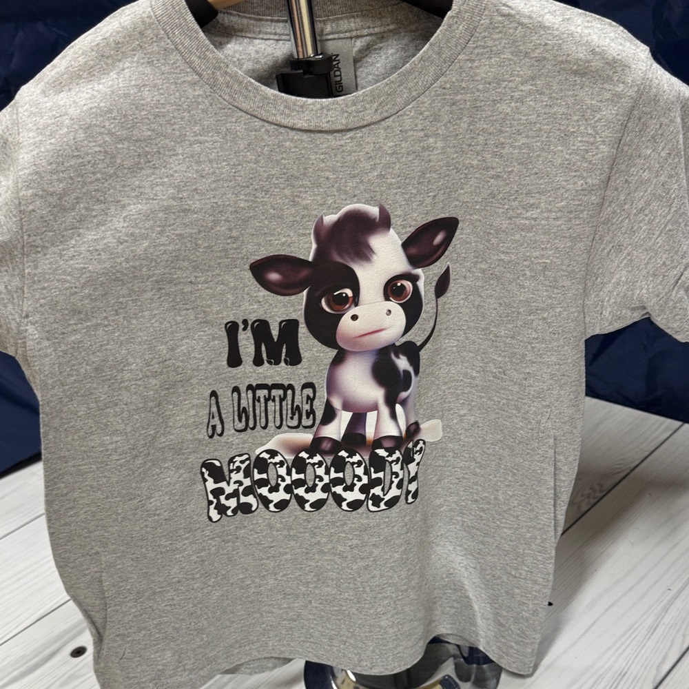 Gildan Gray Kids' T-Shirt with Cow Print